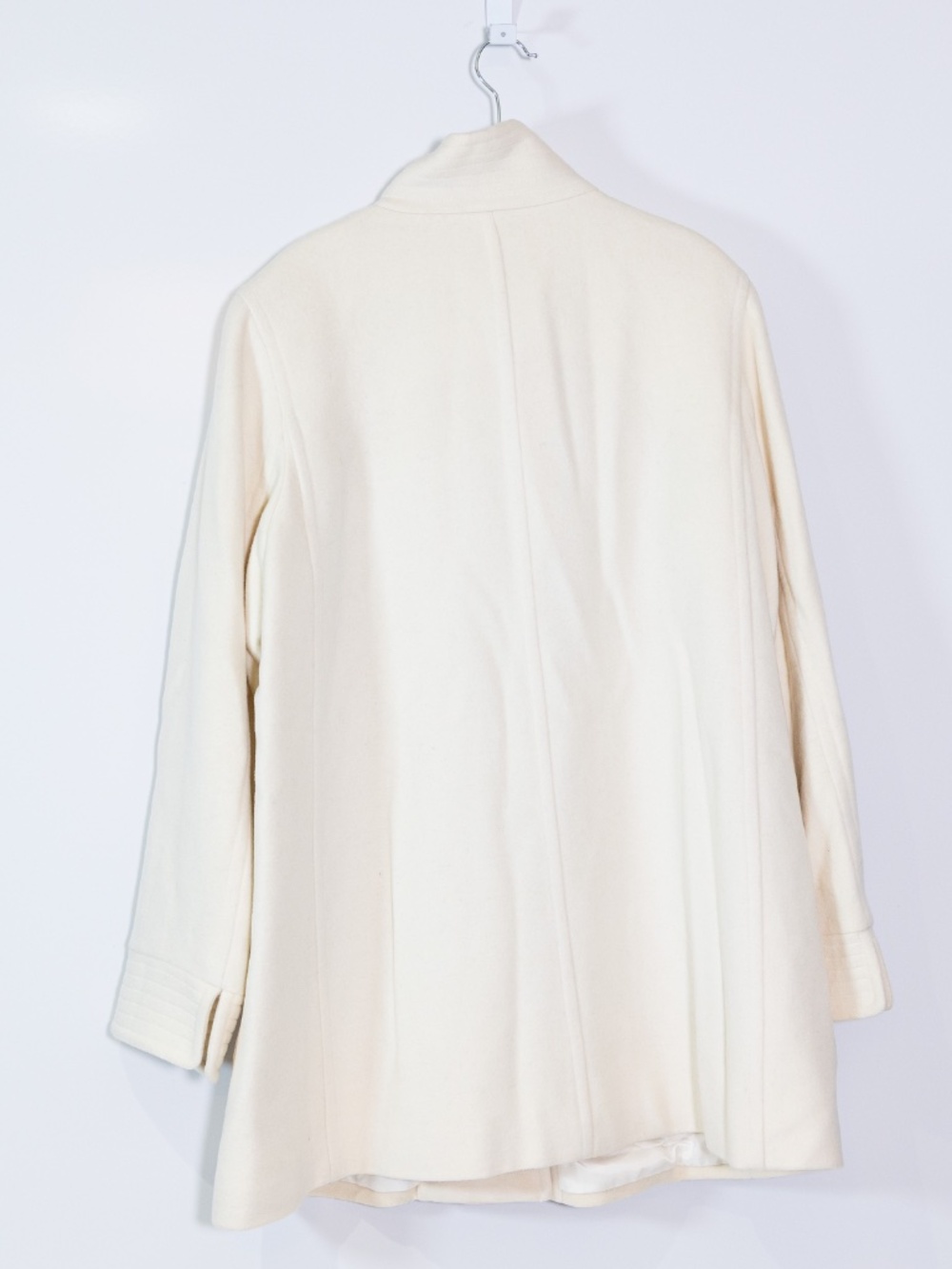 Oscar De La Renta Wool Blend Felt High Collar Pea Coat Jacket Button Up White L - Picture 4 of 4